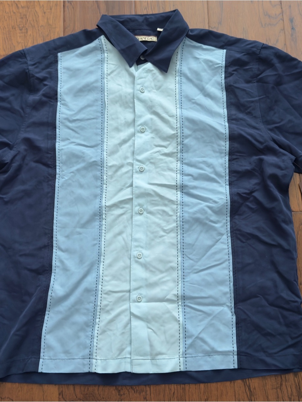 Men's Short-Sleeve Navy and Light Blue Panel Shirt